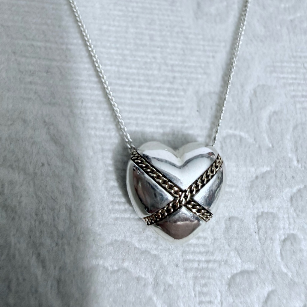 Tiffany & Co. 925 Gold And Sterling Heart Pendant Necklace With Gold Rope Chain